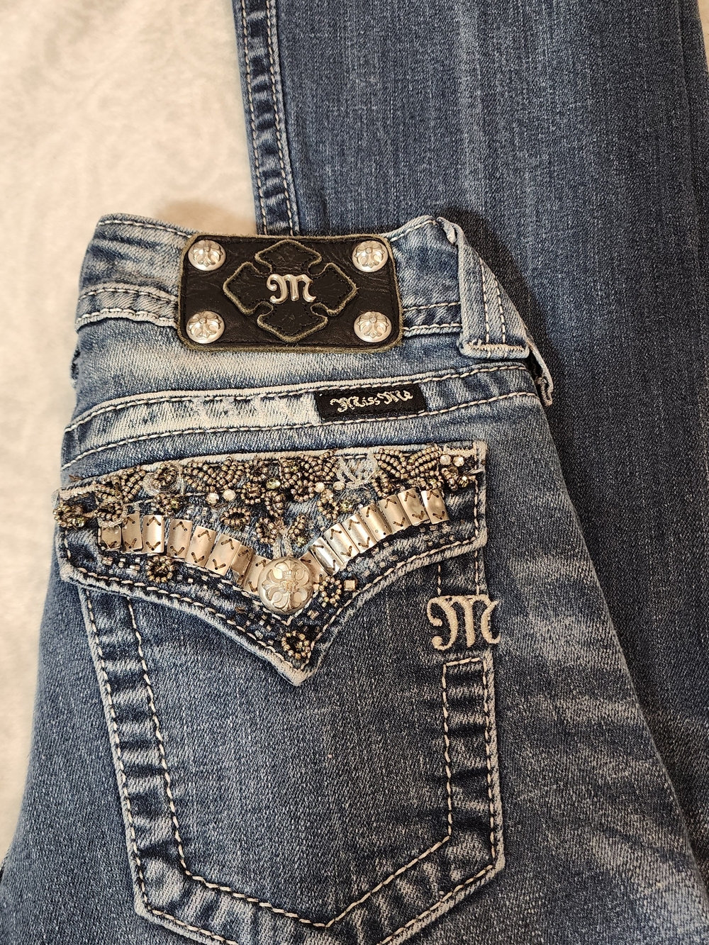 Miss Me JP465689 Bootcut Jeans Sz 27 Embellished Beaded Pockets Y2K Western
